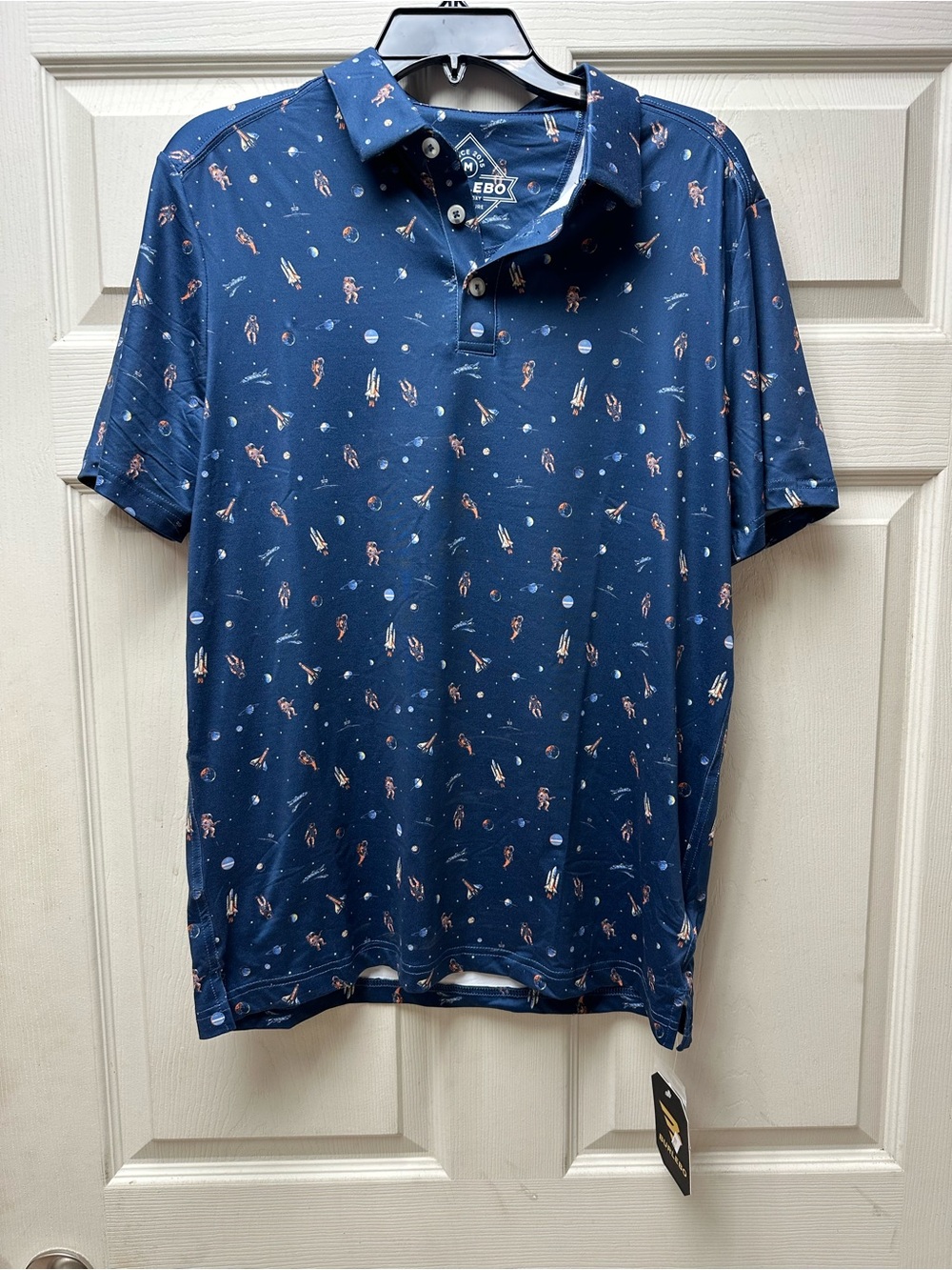 BURLEBO Men's Navy Space-Print Polo